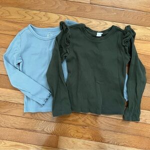 GAP Kids Long Sleeve Ruffle Ribbed Tops - Blue and Green